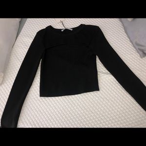 Black Long Sleeve Keyhole Top
